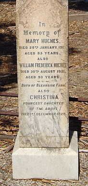 Headstone for Wm Fred, Mary and dau. Christina Hughes  (209 KB)
 
(Click on Picture to View Full Size)